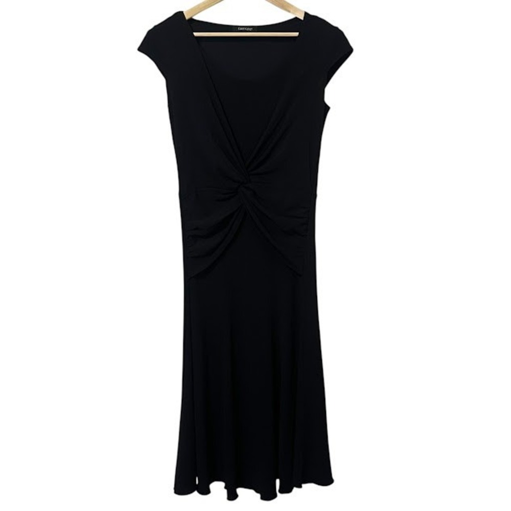 Karen Kane Black Ruched Gathered Twist Front Mid Length Gown Dress Womens Mβ